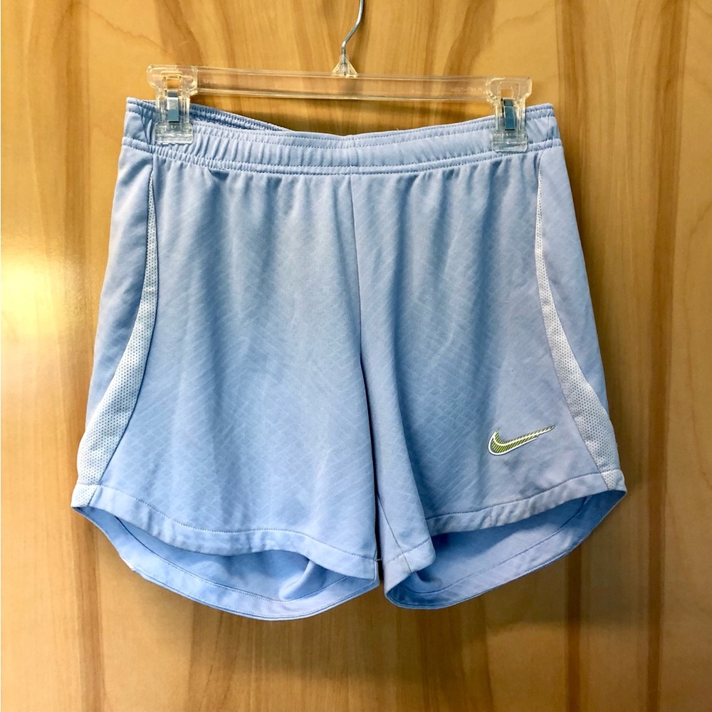 Nike Women's Sky Blue Athletic Shorts with Lime Swoosh